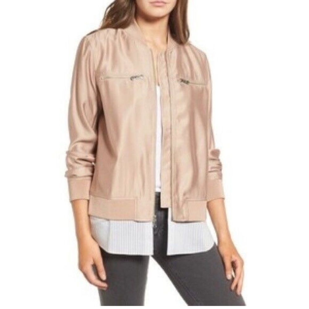 Trouve Women's Satin Bomber Jacket - Light Brown
